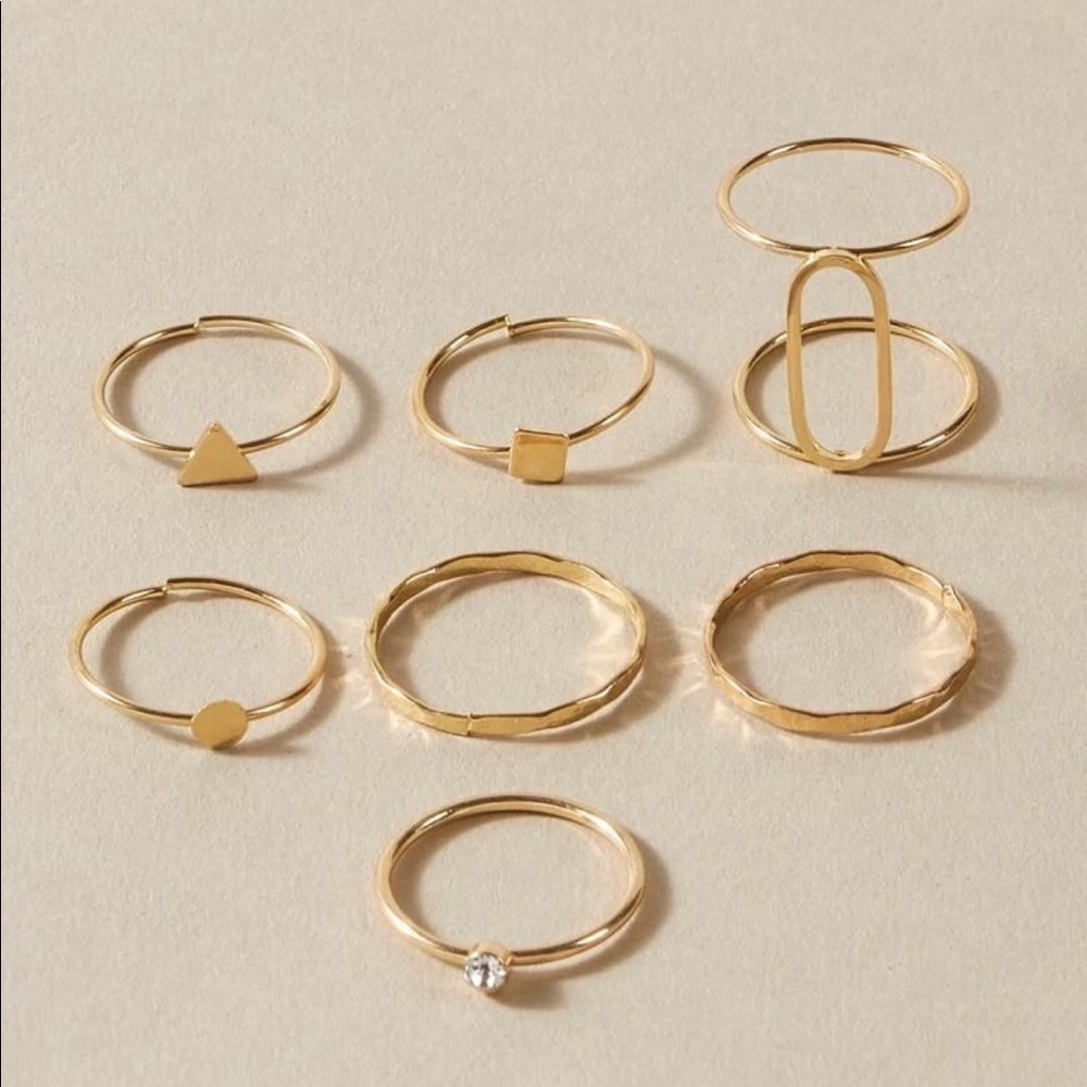 Gold 7pc Rhinestone Geometric Ring Set - Picture 2 of 2
